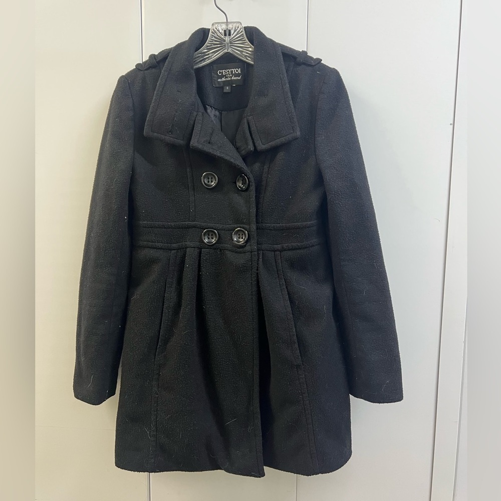 C’est Toi USA Authentic Brand 3/4 Sleeve Black Pea Coat